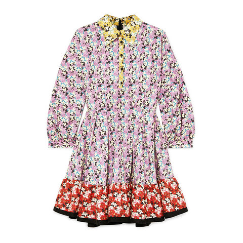 VALENTINO Ruffled floral-print cotton-poplin mini dress